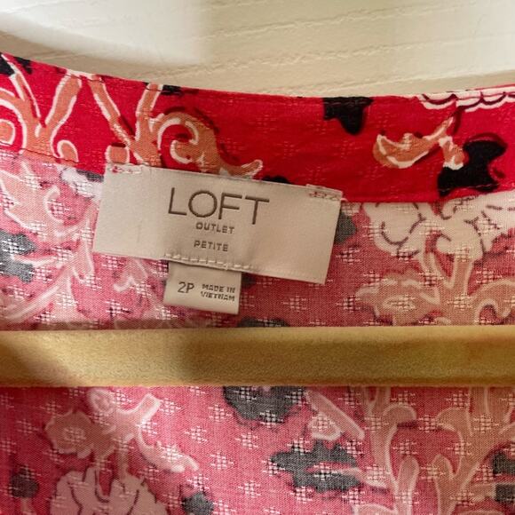 LOFT Red and White V-Neck Midi Sundress size 2 petite - Picture 2 of 5